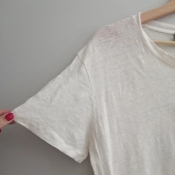 The Kooples Sport Linen Short Sleeve T-Shirt Lace Up Sleeve Off White 2 Medium - Picture 5 of 15